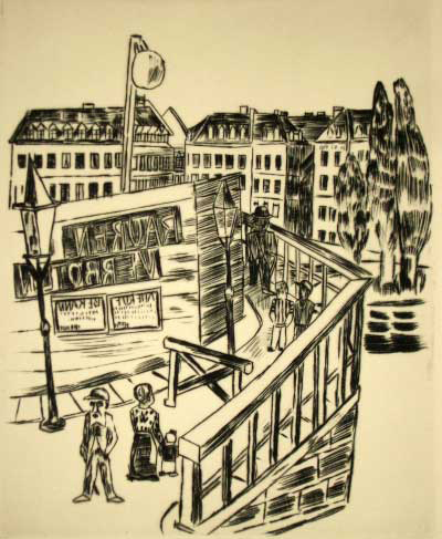 MAX BECKMANN, Holzbrücke, ca. 1922, 29,1 x 23,6 cm, Kaltnadelradierung auf Velin, signiert