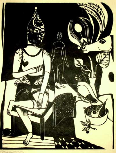 HEINRICH CAMPENDONK, Sitzender Harlequin, 1922, 37,7 x 29,0 cm, Holzschnitt, signiert, auf Velin