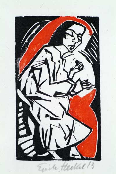 ERICH HECKEL, Liegende, 1913, 24,8 x 19,8 cm, Farbholzschnitt auf China, signiert und datiert