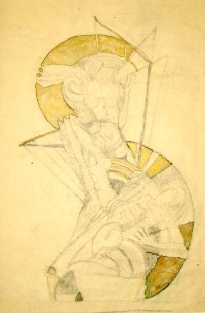 ELISABETH KARLINSKY, Brunnenentwurf, ca. 1925, 45,0 x 31,1 cm, Bleistift und Goldfarbe auf Papier, monogrammiert