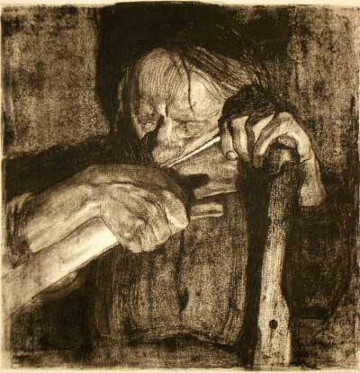 KÄTHE KOLLWITZ, Beim Dängeln, 1903, 29,5 x 28,5 cm, Radierung, Aquatinta, Vernismou, signiert, Klipstein 72 / IX, Knesebeck 88/ XI b