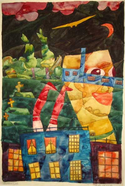 FRANZ SENKINC, Zeitbild , 1926, 47 x 32 cm, Aquarell auf Papier, signiert, datiert und betitelt